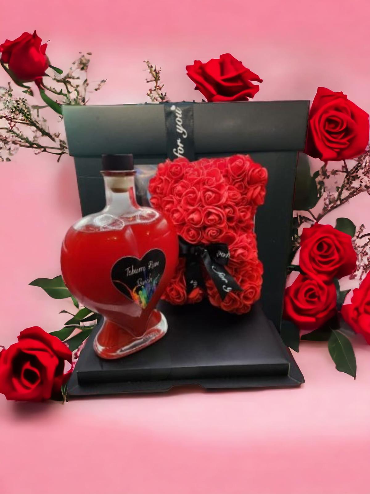 Valentines Rum Punch Rose Bear Gift Set